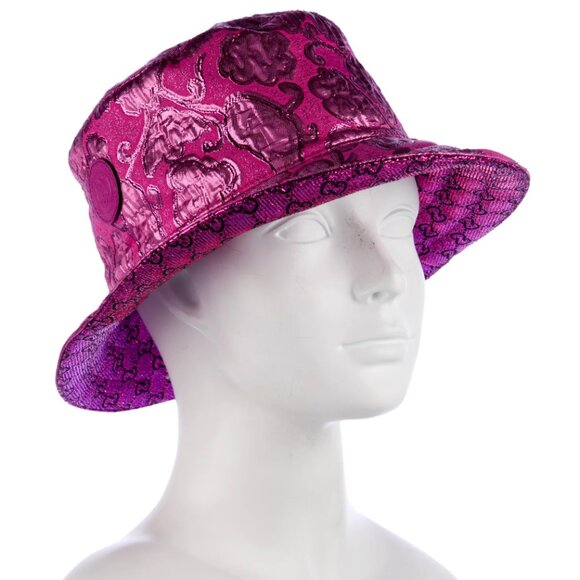 NWT GUCCI 'Love Parade' Lamé Jacquard Reversible Bucket Hat w/Tags - Picture 4 of 9